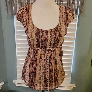 Axcess pink and brown babydoll top - empire waist top, size Medium